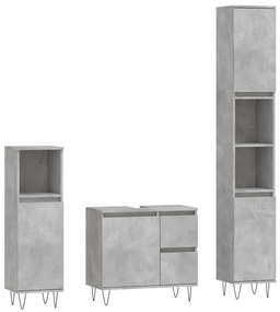 3190225 vidaXL Set mobilier de baie, 3 piese, gri beton, lemn compozit