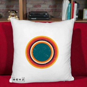 Perna Decorativa Retro Cerc Concentric Geometric Vintage, 40x40 cm, Alb Pufos, Husa Detasabila, Perna Inclusa, BEKZ®