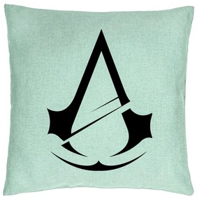 Perna Decorativa cu Assasin&apos;s Creed Fans 2, 40x40 cm, Verde Menta, Husa Detasabila, Burduf