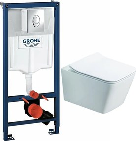 Set rezervor incastrat Grohe Rapid SL cu clapeta cromata Skate Air plus vas WC Rune Jord alb cu capac softclose