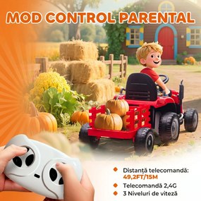 AIYAPLAY 2 în 1 Tractor Electric pentru Copii 3-8 Ani cu Remorcă Detașabilă, Telecomandă, Muzică, Lumini, Roșu | Aosom Romania