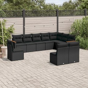 3226069 vidaXL Set canapele de grădină cu perne, 10 piese, negru, poliratan