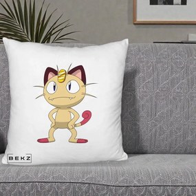 Perna Personalizata Meowth Pokemon, 40x40 cm, Alb Pufos, Husa Detasabila, Perna Inclusa, BEKZ®
