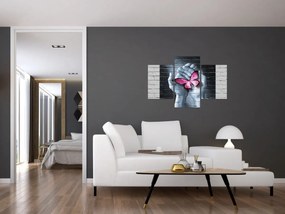 Tablou - Fluture roz în perete (90x60 cm)