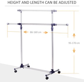 Cuier din inox cu roti HOMCOM, 160 x 170 cm, argintiu | Aosom RO