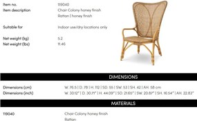 Fotoliu din ratan design LUX, Colony natur honey