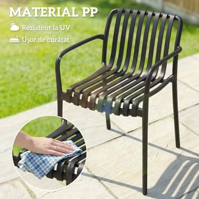 Set 4 Scaune de Grădină Outsunny Stivuibile din PP Rezistent la Razele UV, Scaune de Luat Masa pentru Exterior cu Spătar Ergonomic cu Lamele și Brațe, pentru Terasă, Balcon, Grădină, 55x58,5x81,5 cm, Negru | Aosom Romania