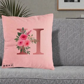 Cadou Personalizat - Perna Personalizata Monograma Rose Gold Litera H, 40x40 cm, Roz, Husa Detasabila, Perna Inclusa, BEKZ®
