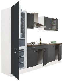 Mobilă de bucătărie Yorki 270, corp alb, față antracit satinat, frigider cu congelator inferior