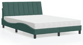 vidaXL Pat cu saltea, verde închis, 140x190 cm, catifea