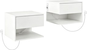 HOMCOM Set Noptiere Suspendate cu Sertar și Raft, Noptiere Moderne pentru Canapea, 40 x 35 x 30 cm, Alb | Aosom Romania