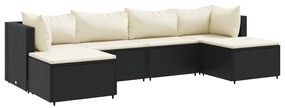 3308240 vidaXL Set mobilier de grădină cu perne, 6 piese, negru, poliratan