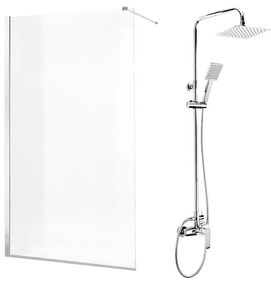 Pachet paravan dus Walk-In Nadi crom 80x200 cm si coloana de dus Deante Corio crom