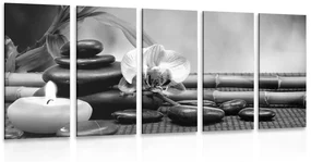 Tablou 5-piese natura moartă Feng Shui în design alb-negru