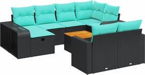 vidaXL Set canapele de grădină cu perne, 11 piese, negru, poliratan