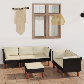 3059738 vidaXL Set mobilier de grădină cu perne, 6 piese, negru, poliratan