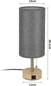 Brilagi - Lampă de masă TABLON cu port USB, 1xE27/25W/230V, stejar/bej/gri
