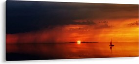 Tabloul apusului de soare cu barca (120x50 cm)