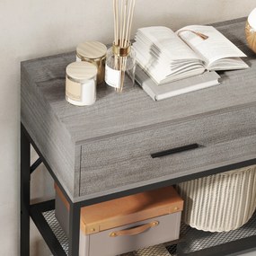 HOMCOM Console Table with 2 Drawers and 2 Mesh Shelves, Hallway Table with Metal Frame for Living Room, Entryway, Light Grey Wood Effect | Aosom Romania