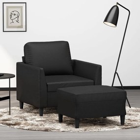 3153491 vidaXL Fotoliu canapea cu taburet, negru, 60 cm, piele ecologică
