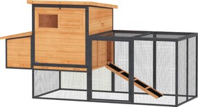 PawHut Cușcă pentru găini din lemn și oțel cu țarc, cuib, tavă pentru dejecții și acoperiș deschis 192x81,5x104cm portocaliu | Aosom Romania