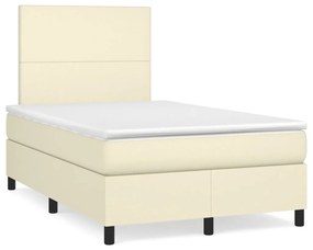 3142715 vidaXL Pat box spring cu saltea, crem, 120x200 cm, piele ecologică