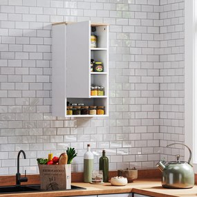 HOMCOM Dulap de perete pentru baie cu rafturi reglabile, compartiment deschis, lemn, Weiß | Aosom Romania