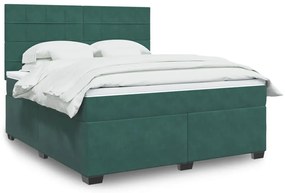 vidaXL Pat box spring cu saltea, verde închis, 180x200 cm, catifea