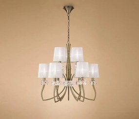 Candelabru clasic cu 9 brate LOEWE antique brass/ abajur alb