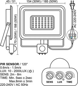 Proiector LED de exterior LED/50W/230V 4000K IP65 negru