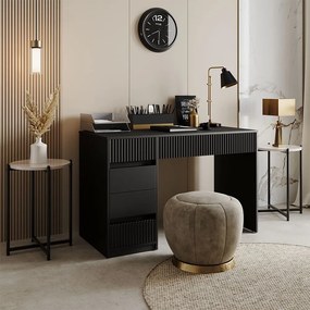 BIN204 - Masa de birou, 120 cm, home office cu 5 sertare - Negru
