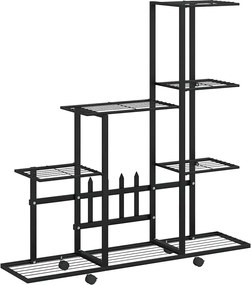 vidaXL Suport pentru flori cu roți, 94,5x25x92,5 cm, negru, metal