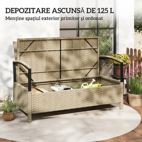 Outsunny Bancă de Depozitare 125L cu Pernă Confortabilă, din Metal, 123x70x82 cm, Bej | Aosom Romania