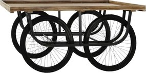 Masă consolă industrială vintage din lemn cu structură din metal și roți de bicicletă, 160×80×75 cm, „Market"