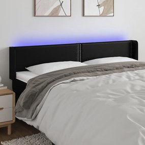 3123204 vidaXL Tăblie de pat cu LED, negru, 203x16x78/88 cm, piele ecologică