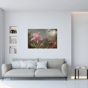 Tablou - Martin Johnson Heade, Cattleya Orchid and Three Hummingbirds, reproducere (90x60 cm)