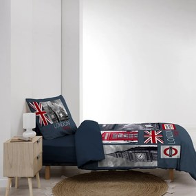 Lenjerie de pat albastru-închis din bumbac pentru pat de o persoană 140x200 cm City London – douceur d'intérieur