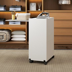 HOMCOM Dulap pentru călcat, masă de călcat pliabilă pe roți cu uși cu deschidere prin apăsare, balamale cu închidere moale, alb | Aosom Romania