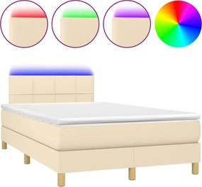 vidaXL Pat cu arcuri, saltea și LED, crem, 120x190 cm, textil