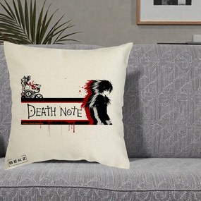Perna Personalizata Death Note L Lawliet Rosu-Negru, 40x40 cm, Ecru, Husa Detasabila, Perna Inclusa, BEKZ®
