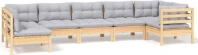 vidaXL Set mobilier grădină cu perne gri, 7 piese, lemn masiv de pin