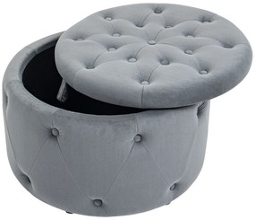 HOMCOM Puf, rotund, cu spațiu de depozitare, model matlasat cu butoane, catifea, gri, 60 x 60 x 40 cm | Aosom Romania