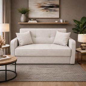 Canapea SAMY extensibila, 2 locuri, cu lada de depozitare, bej , cadru metalic , 152x100x92 Bej, Stofa