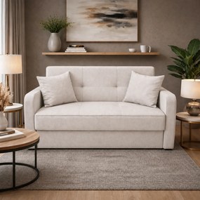 Canapea SAMY extensibila, 2 locuri, cu lada de depozitare, albastru, cadru metalic , 152x100x92 Bej, Stofa