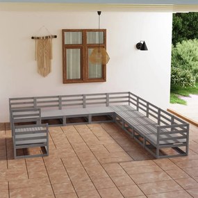 vidaXL Set mobilier de grădină, 11 piese, gri, lemn masiv de pin