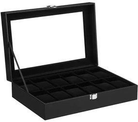 Cutie ceasuri 12 ceasuri Piele sintetica Negru