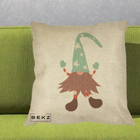 Perna Decorativa Pitic Gnom Nordic cu Cadou Menta, 40x40 cm, Crem, Husa Detasabila, Perna Inclusa, BEKZ®