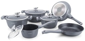 Set oale si tigai marmorate cu capace, 10 piese Royalty Line BS1010M gri, antiaderente, inductie