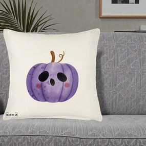 Perna Decorativa Dovleac Halloween Mov Kawaii, 40x40 cm, Crem Reliefat, Husa Detasabila, Perna Inclusa, BEKZ®