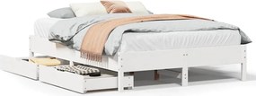 vidaXL Cadru de pat fără saltea, alb, 135x190 cm, lemn masiv de pin